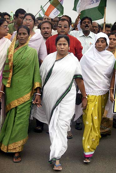 Mamata Banerjee at a protest march in Singur.