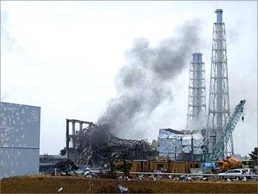 Smoke coming from the area of the No. 3 reactor of the Fukushima Daiichi nuclear power plant.