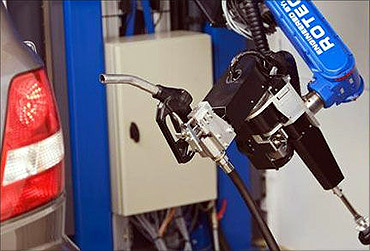 A robot at a petrol station.
