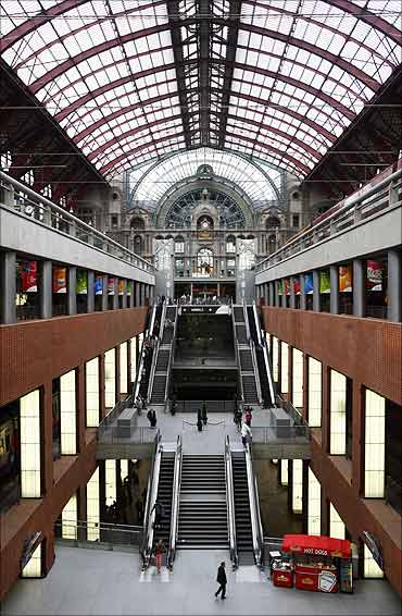 View of Antwerp's new central railway station after its restoration.