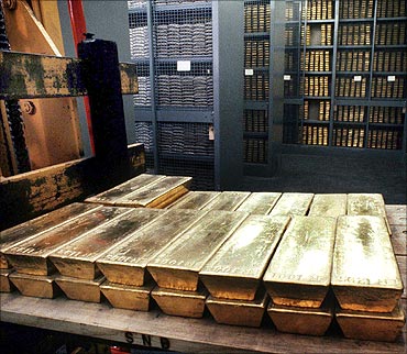A file picture shows lingots of gold in the cellars of the Swiss National Bank.