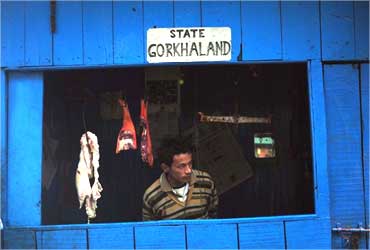 The ubiquitous 'Gorkhaland' sign on a meat shop.