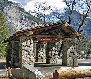 Bus stop at Yosemite Falls.