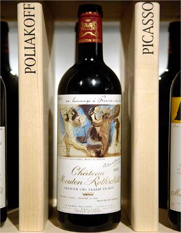 A bottle from Chateau Mouton Rothschild featuring a label by Pablo Picasso.