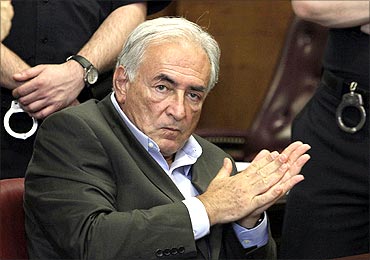 Former IMF chief Dominique Strauss-Kahn gestures during his bail hearing.
