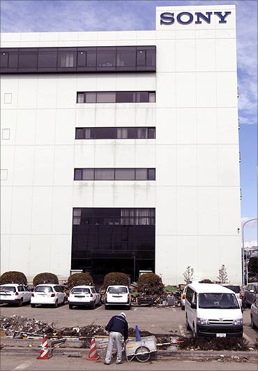 Sony's tsunami-crippled warehouse is seen near Sendai port.