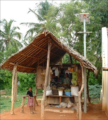 Selco solar light in a village.