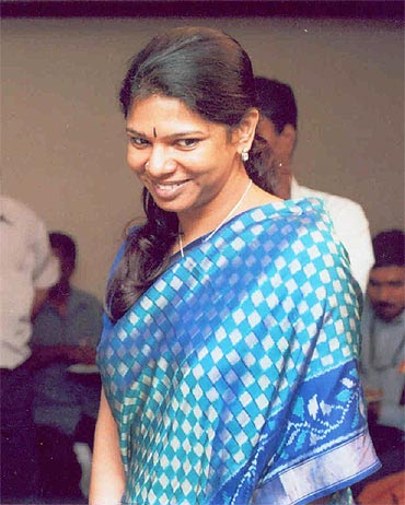 DMK heiress and Rajya Sabha MP Kanimozhi.