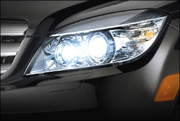 The front head lamps of Mercedes C Class.