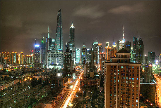 Shanghai skyline at night.