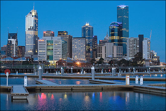 Melbourne docklands at twilight.