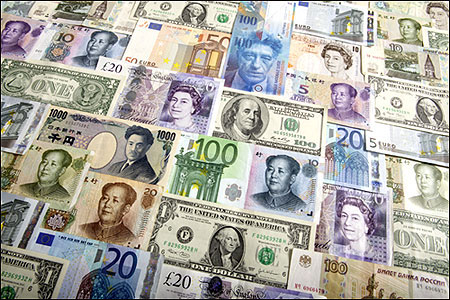 Arrangement of various world currencies.