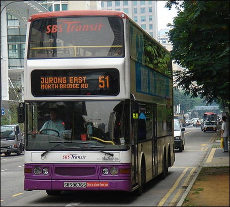 Double-decker buses in Singapore.