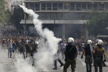 Protestors clash with police in Athens, Greece.