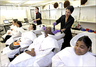 General view of L'Oreal cosmetics company's shampoo and hair care testing laboratory at l'Oreal headquarters in Clichy, near Paris.