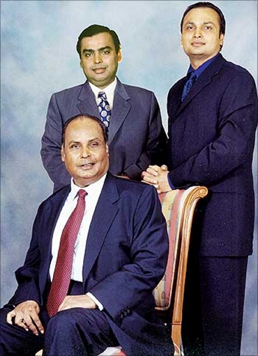 Dhirubhai Ambani, Mukesh and Anil Ambani.