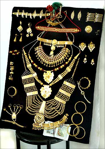 A display of golden jewellery.