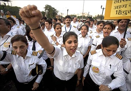 Air India pilots during a strike.