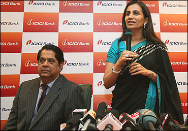 Ex-CEO of ICICI Bank K V Kamath with Chanda Kochhar.