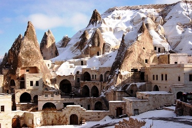 The Cappadocia region of Turkey draws in hordes of amazed tourists with its whimsical landscape filled with fairy chimneys into which the buildings, including hotels, are carved.