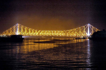 Howrah Bridge under the lights in Kolkata.