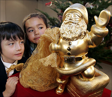 Japan's jewellery maker Ginza Tanaka's pure gold Santa Claus, valued at 200 million yen ($1.8 mn).