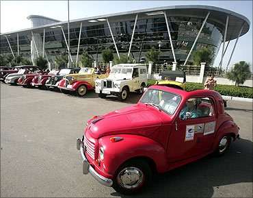 Car enthusiasts take part in a vintage car rally in Chandigarh.