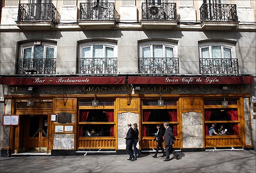 A general view shows the exterior of Spain's historic Cafe Gijon in Madrid.