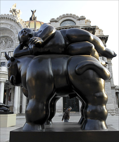 Colombian painter and sculptor Fernando Botero's bronze El Rapto De Europa sculpture in Mexico.