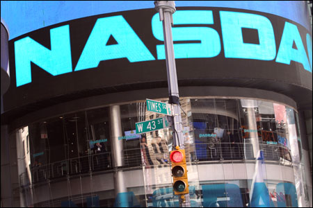 The Nasdaq stock market at Times Square.