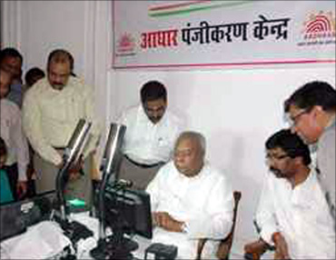 Governor of Jharkhand, M O H Farook Enrois gets Aadhaar card in Ranchi.