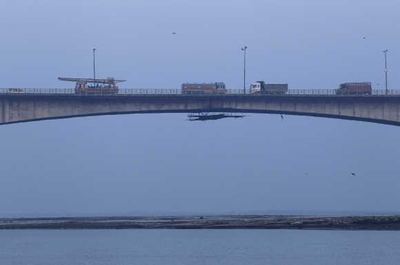 Vehicles drive across Mahatma Gandhi Setu Bridge, built over Ganga, in Patna, Bihar.