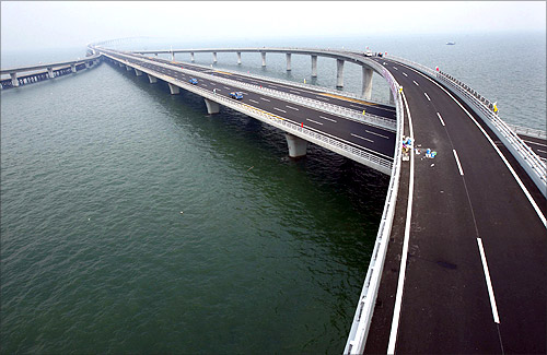 Qingdao Jiaozhou Bay Bridge is seen in Qingdao, Shandong province.