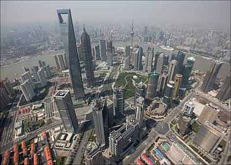 Shanghai's financial district skyline along the Huang Pu river