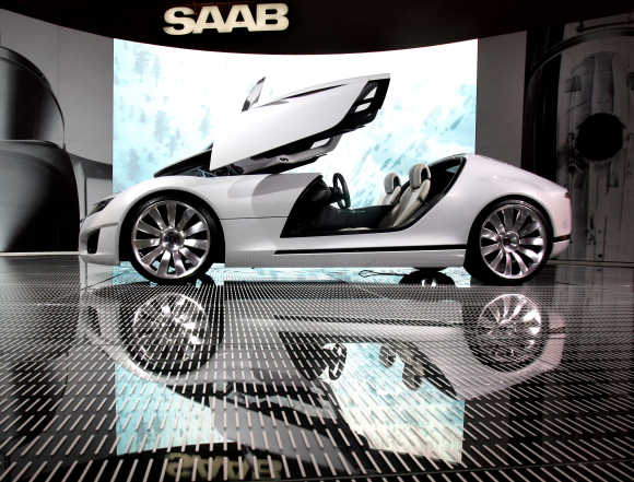 The Aero X, a concept car by Saab, is displayed at the British International Motor Show in London.