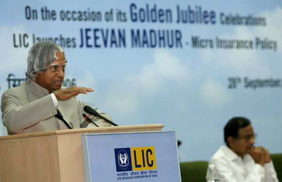 Former president Abdul Kalam speaks during the celebrations to mark the golden jubilee year of LIC in New Delhi.