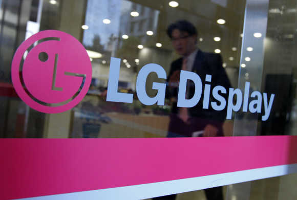 A man walks out of the headquarters of LG Display in Seoul.
