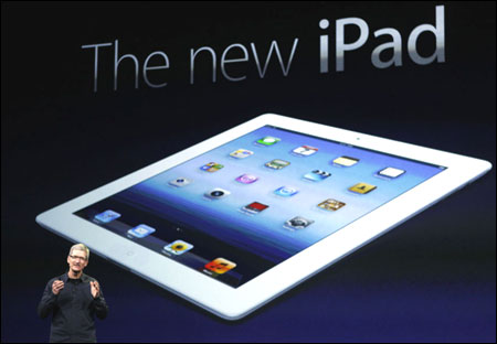 Apple CEO Tim Cook during the launch of the new iPad.