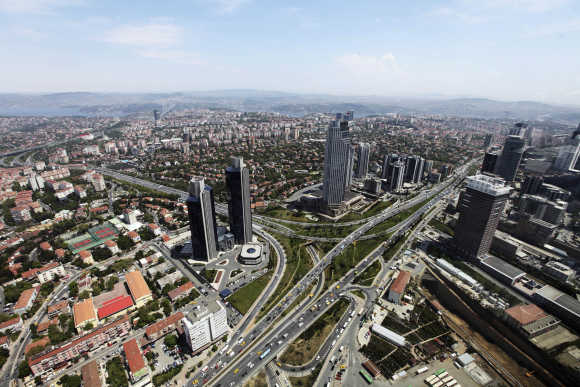 General view of Levent financial district in Istanbul.