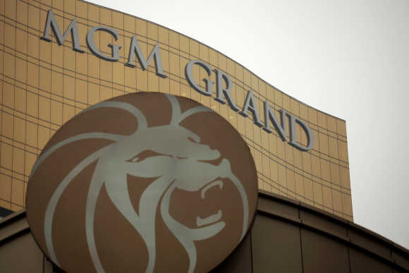 A logo of the MGM Grand Macau hotel resort is displayed outside its hotel in Macau.