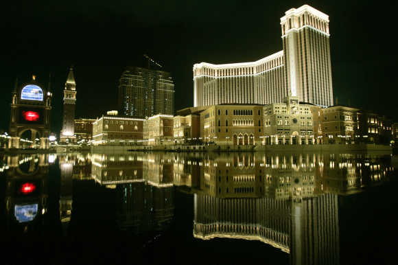 A night view of Venetian Macao Resort Hotel is seen in Macau.