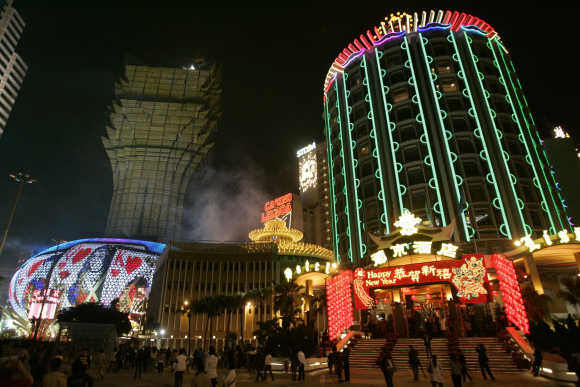 SJM's flagship casino Grand Lisboa and Casino Lisboa are seen in Macau.