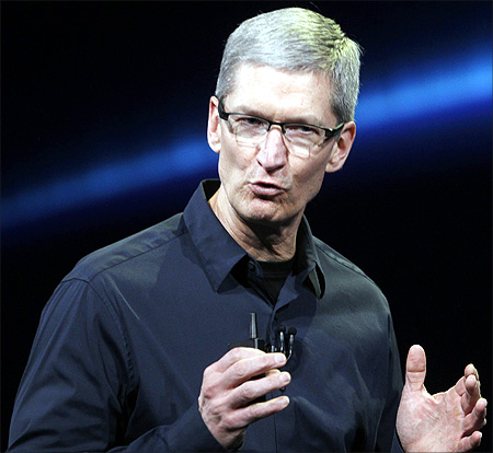 Apple CEO Tim Cook speaks on stage during an Apple event introducing the new iPad in San Francisco.