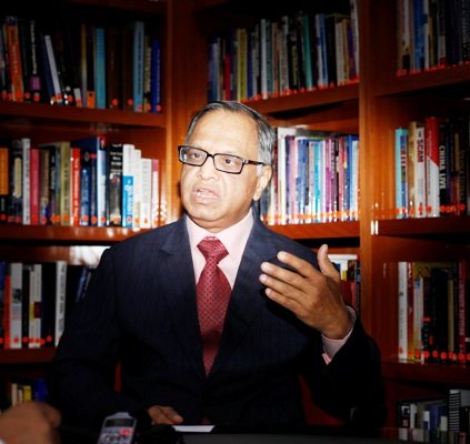 N R Narayana Murthy, Chairman Emeritus of Infosys, speaks during an interview with Reuters in Bengaluru.