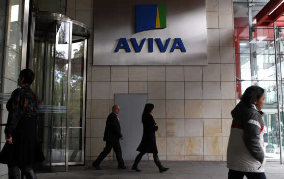 People enter the Aviva headquarters building in Dublin.