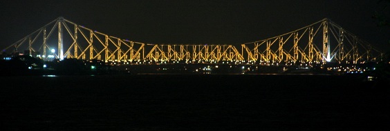 Howrah Bridge at night.