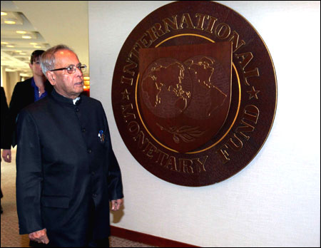 Pranab Mukherjee at the IMF headquarters.