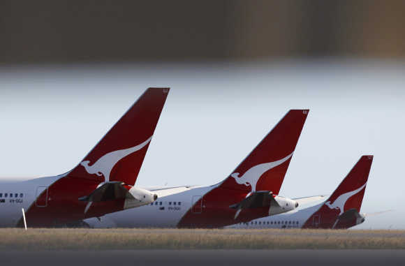Qantas planes at Perth international airport.