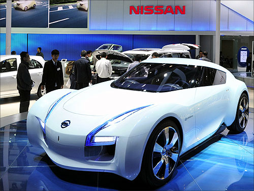 A Nissan ESFLOW concept car is displayed at Auto China 2012 in Beijing.