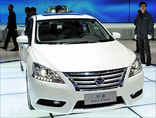 Nissan's new Sylphy is displayed at Auto China 2012 in Beijing.